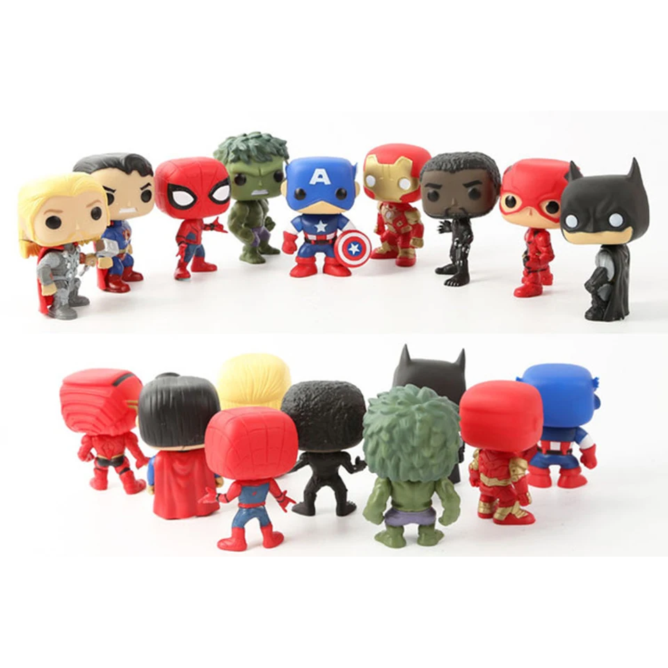 FUNKO POP Marvel Avengers DC Justice League 9PCS Action Figure Spider-Man Hulk Superman Batman Iron Man Decoration Doll jooyoo