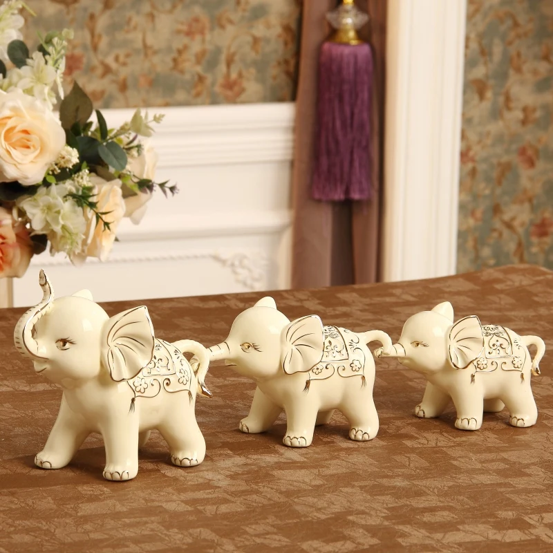 ceramic elephant family figurine porcelain animal statue feng shui gift and craft ornament for parents birthday and home decor - Elephant Home Decor ceramic elephant family figurine porcelain animal statue feng shui gift and craft ornament for parents birthday and home decor - Elephant Home Decor