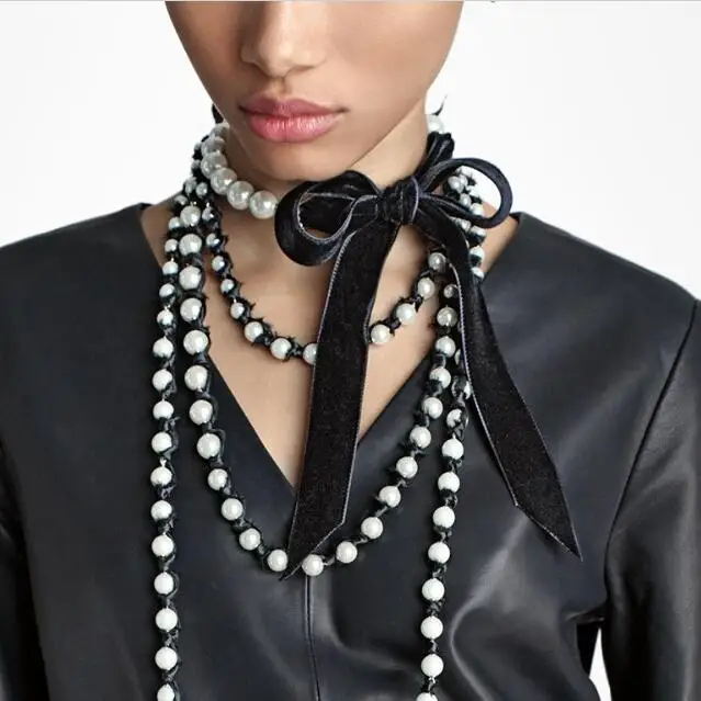 

chokers necklaces for women collares vintage velvet choker fashion jewelry simulated pearl long statement necklace joyas