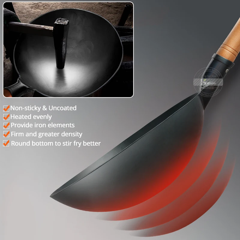Iron Wok Traditional Hand Hammered For Gas and Induction Cooker