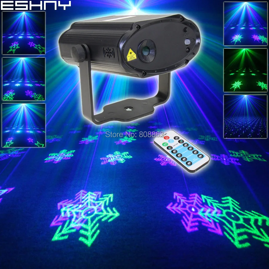 

ESHINY Remote MINI Blue Green Laser 6 snowflake Pattern Projector DJ Dance Disco Bar Family Party Xmas Stage Effect Light H103GB