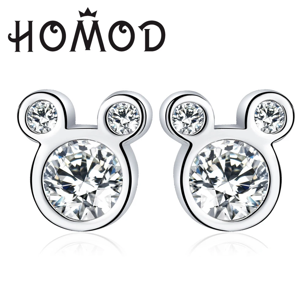 

HOMOD Trendy Silver Color Dazzling Miky Mouse Push-back Stud Earrings Fits Pandora Earring for Women & Girls Wedding Jewelry