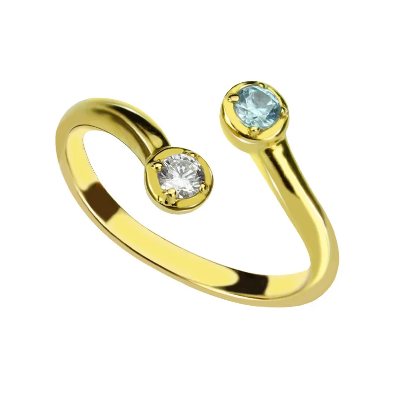 

AILIN Personalized Gold Color Dual Birthstone Ring Mothers ring Stackable Two birthstones ring Couples jewelry