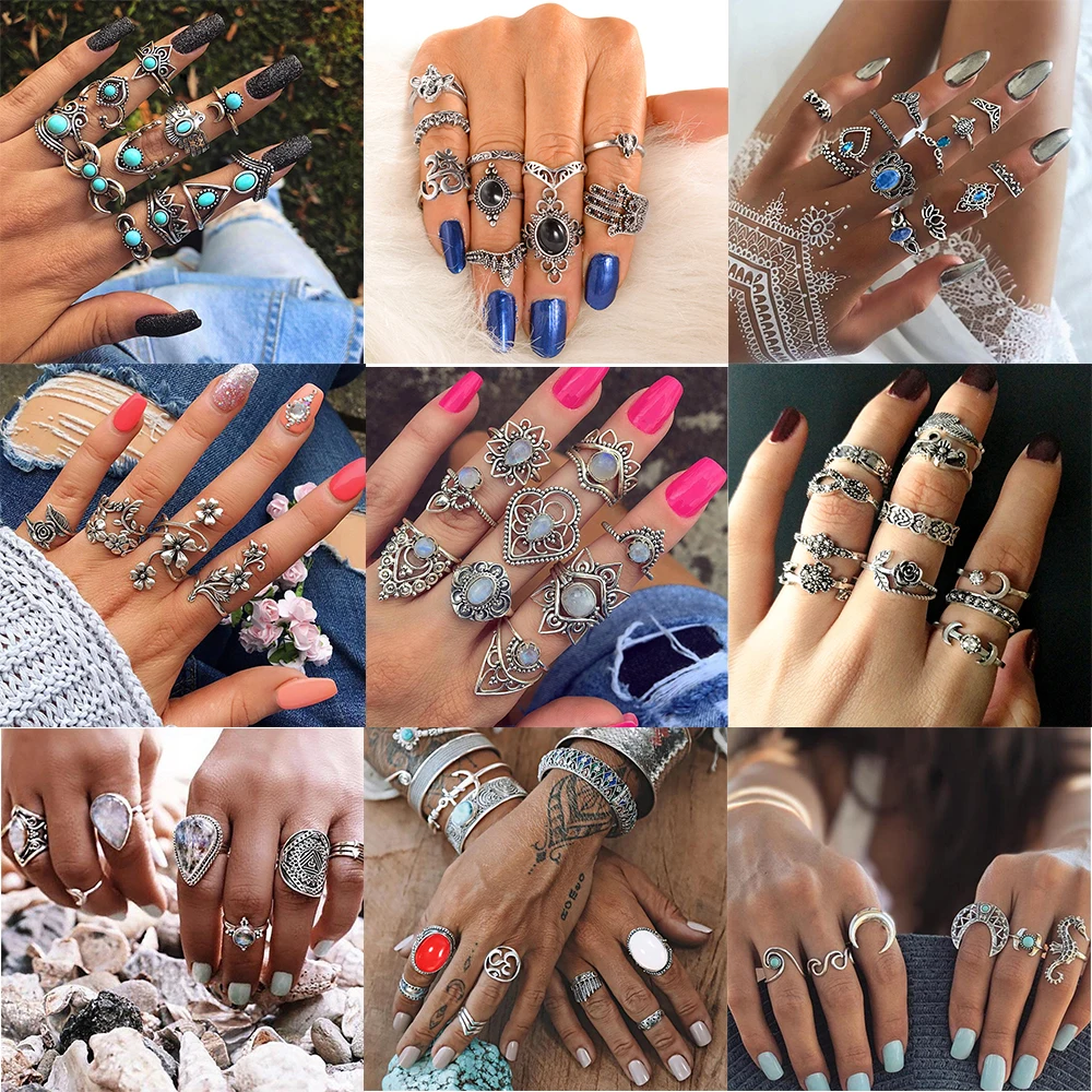 

New Punk Women's Knuckle Rings Set Casual Party Finger Rings For Ladies Girls Fashion Boho Jewelry Accessories Gifts Female