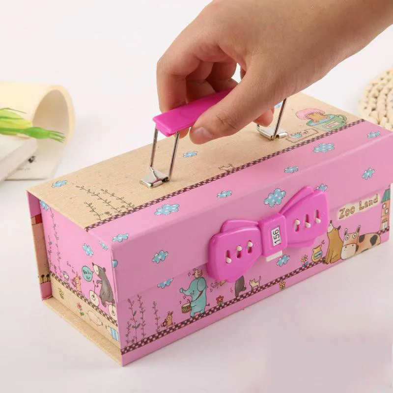 3 Layer Portable Password Lock Pencil box Student Cartoon Male And