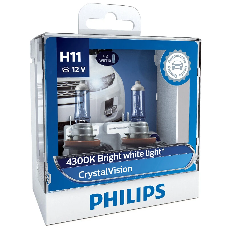 2X Philips H1 H4 H7 H11 HB3 HB4 9005 9006 12V с украшением в виде кристаллов видение 4300K яркий белый светильник галогенные лампы головного светильник автомобильных ламп с 2X T10