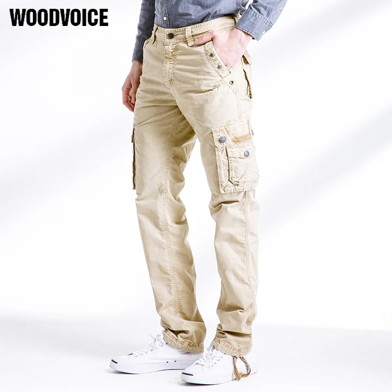 Woodvoice бренд Винтаж военные Штаны комбинезоны мужской мыть водой 100% хлопок сумки брюки 2017 Весна-осень продвижение 3287