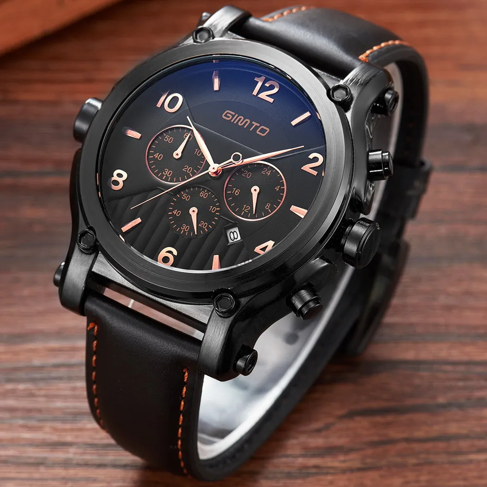 

GIMTO 2019 Chronograph Date Men's Watch 3 Workable Sub-dials Quartz Sport Watch Military Watch Men Wristwatch relogio masculino