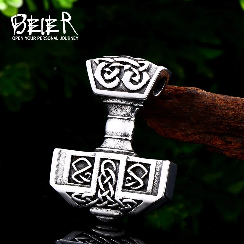 

BEIER Movie Stainless steel The Avengers Loki Thor Hammer Raytheon Weapon Pendant Necklace Jewelry For Women Men Gift BP8-454