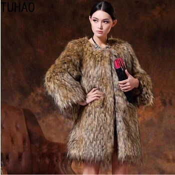 

2018 Winter Vintage Women Faux Fur Coat Brown Warm Fox Fur Jacket Plus Size 5XL 4XL Fur Coat Fluffy Jacket Long Fur Coat