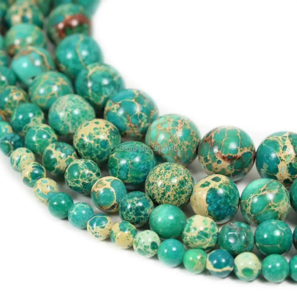 SG070-Green Sea Sediment Jasper Beads Regalite Round Imperial Impression Stone