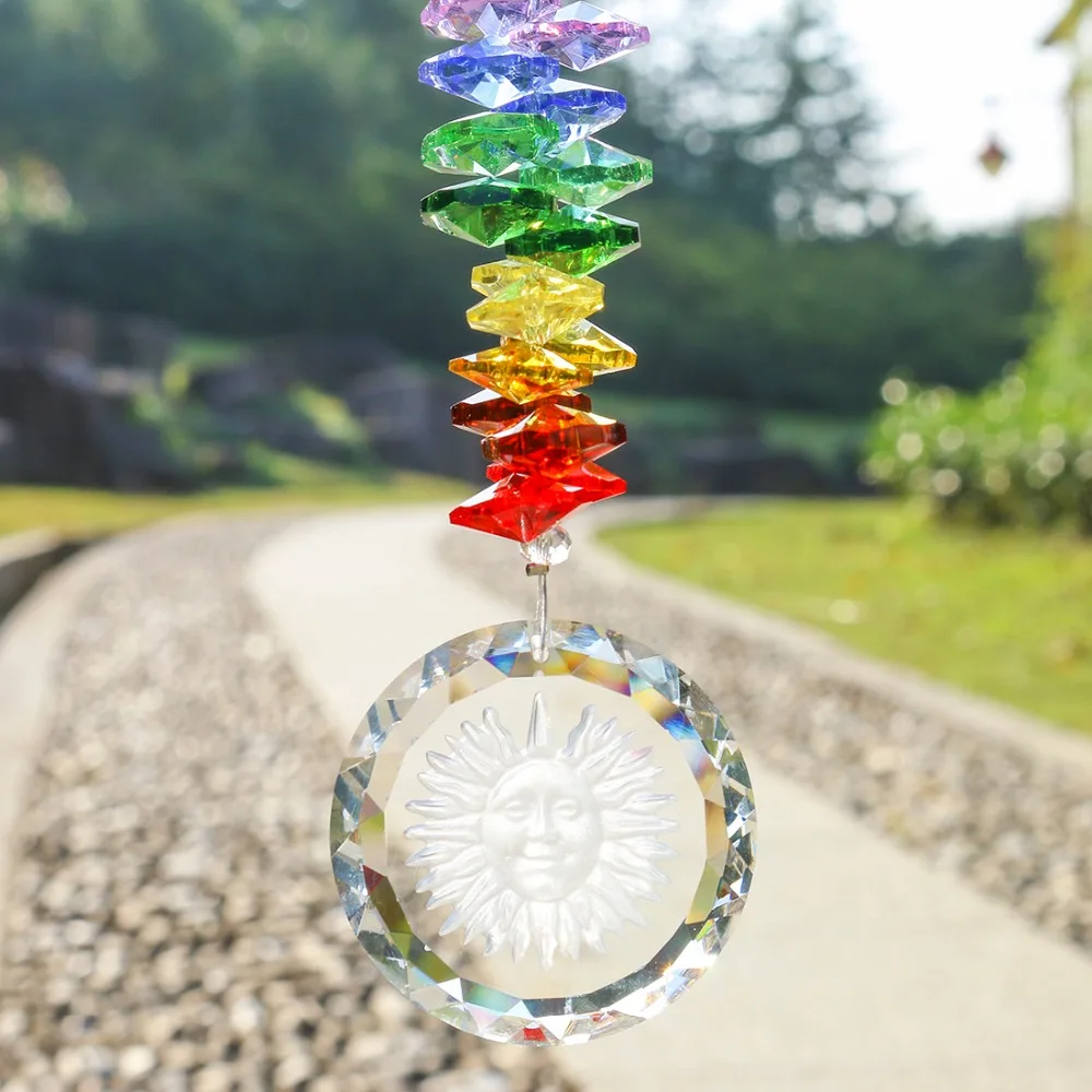 H&D 3pcs/set Chakra Suncatcher With Sunflower Pendant Rainbow Hanging Crystal Sun Catcher For Window Home Garden Decoration Gift