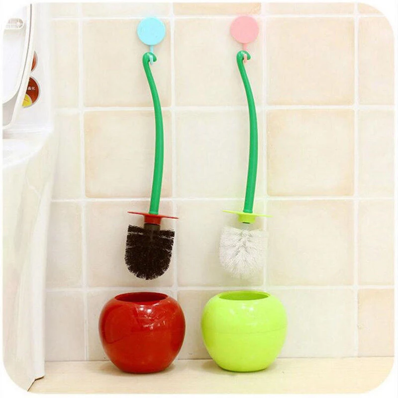 2019 New Lovely Creative Cherry Shape Lavatory Toilet Brush and Holder Set Bathroom Tool 2 Colors