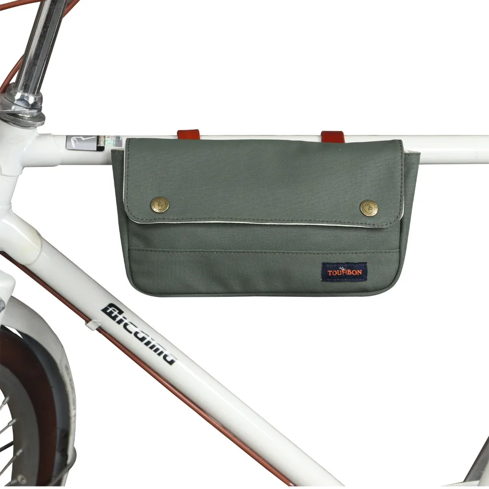 Perfect Tourbon Retro Canvas Bicycle Handlebar Bag Tube Pouch Saddle Bags Rear Frame Bag Multipurpose Bike Accessories Water Repellent 3