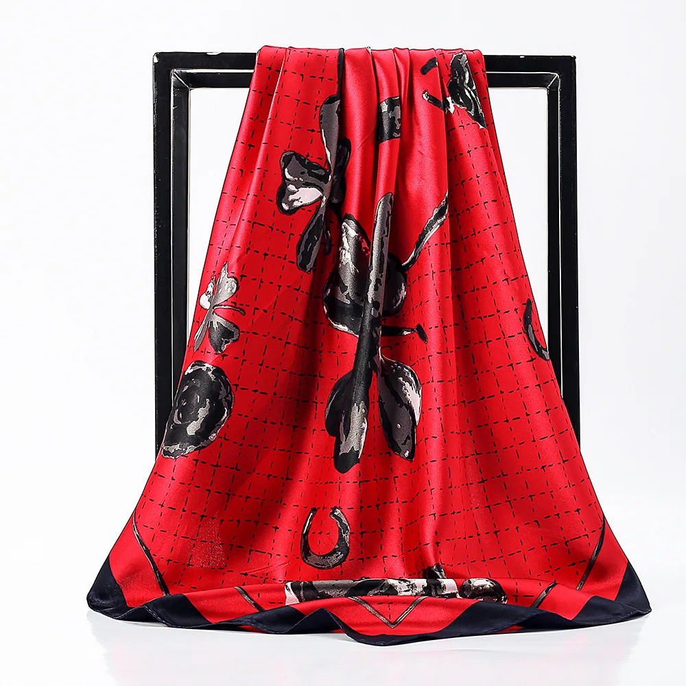 

Fashionable and elegant women's large square scarf 90*90cm silk scarf Muslim scarf decorative hijab Patterened Hijabs