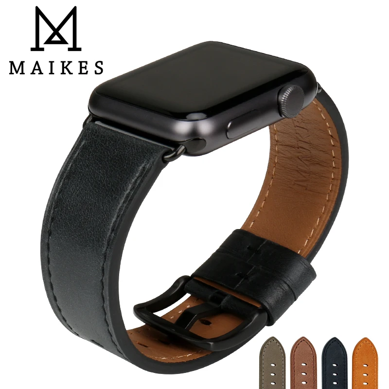 Ремешок MAIKES из натуральной кожи для Apple Watch Band 38 мм и Bands 42 iwatch 3 2 1 оранжевые
