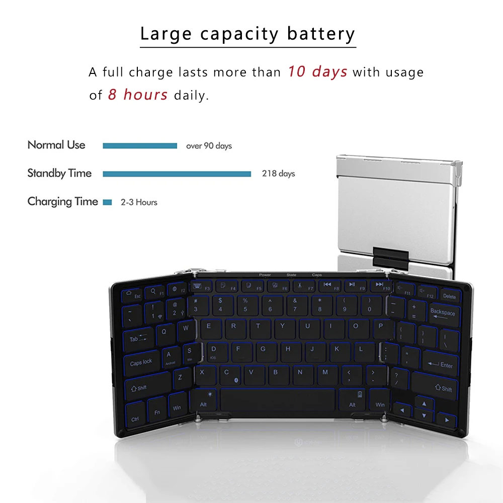  AVATTO Aluminum alloy Portable Folding Bluetooth Keyboard BT wireless Backlit mini Tablet Keyboard 