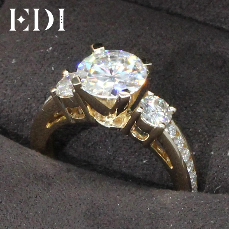 EDI Подлинная Лаборатория Grown Diamond 2CT блестящие муассаниты 14 к желтое золото обручальное кольцо три камня Тест Положительный обручальное кольцо