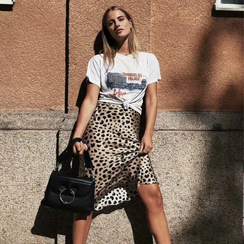 

2019 Summer Luxury Designer Women Vintage Hippie Fashion Casual High Waist Slim Fit Leopard Grain Print Boho Bodycon Midi Skirt