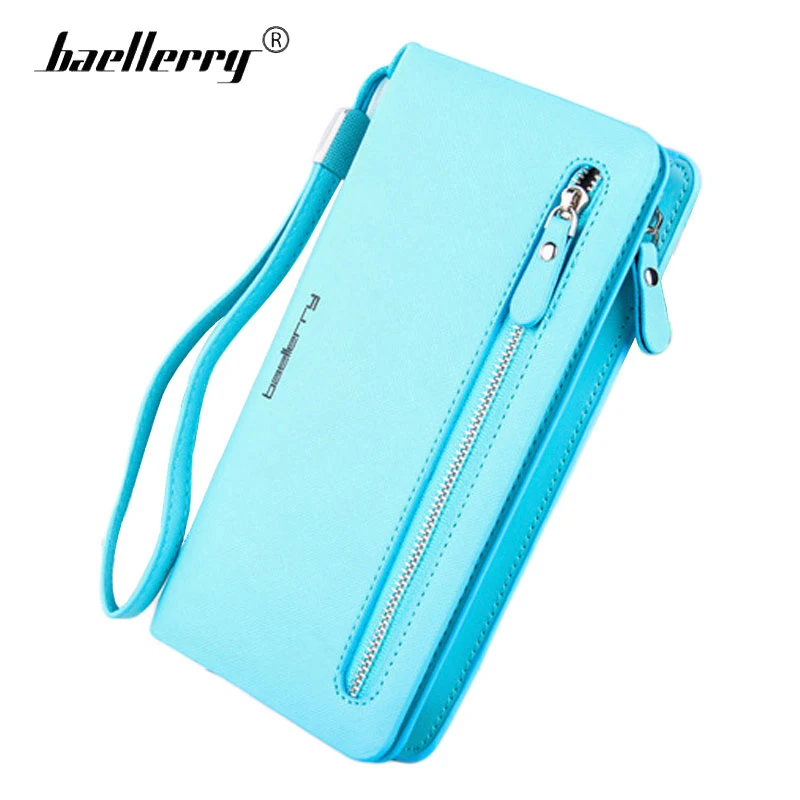 

Baellery Women Leather Wallet Luxury Brand Multi Zippers Ladies Purse Long Clutch Bag Strip Women Vallet Blue Coin Money Wallets