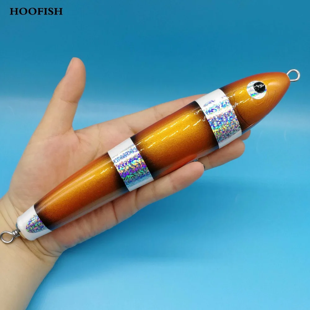

HOOFISH 1PCS Topwater Wooden Stickbait GT Surface Trolling Lure 84G/20CM Clown fish hard lure Deep Sea Pencil Fishing lure