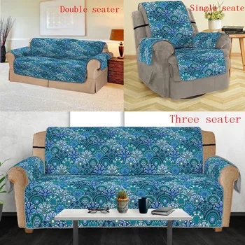 

Blue Bohemian Style Anti-Slip Quilted Sofa Cover Throw Pet Dog Kids Mat Furniture Washable Removable Protector 1/2/3 Seat L603
