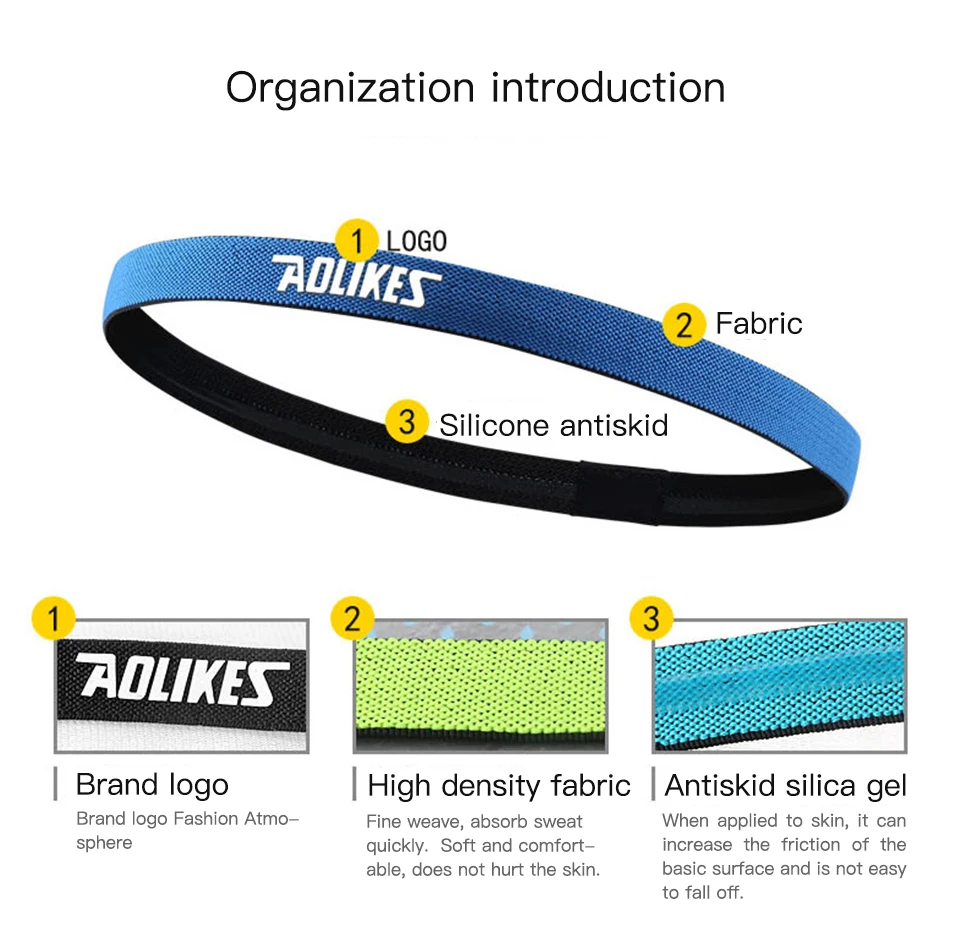 Aolikes Для мужчин противоскользящие спортивная повязка на голову Для женщин Йога работает пот ободки для волос группа Антиперспиранты спортивные пот доказательство N0423