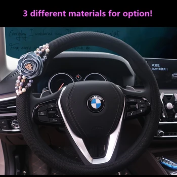 

tulip Flowers Auto Car Steering Wheel Cover Pearl Rhinestone car interior accessories pearl design