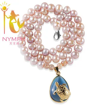 

NYMPH Pearl Pendant Necklace, Multicolor 7-8mm near round /egg pearl necklace as gifts for women NYXL1003