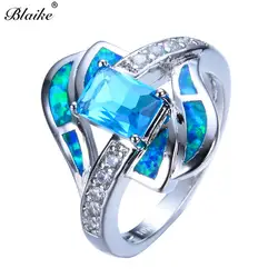 Blaike большой синий ювелирные изделия огненный опал кольцо для женщин мужчин Роскошные 14KT белого золота заполнены кристалл камень