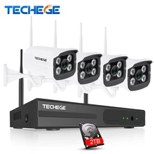 Techege 4CH 1080P Wireless NVR Kit Plug and Play Outdoor IP66 Night Vision 2.0MP WIFI Camera Surveillance CCTV System 1TB HDD