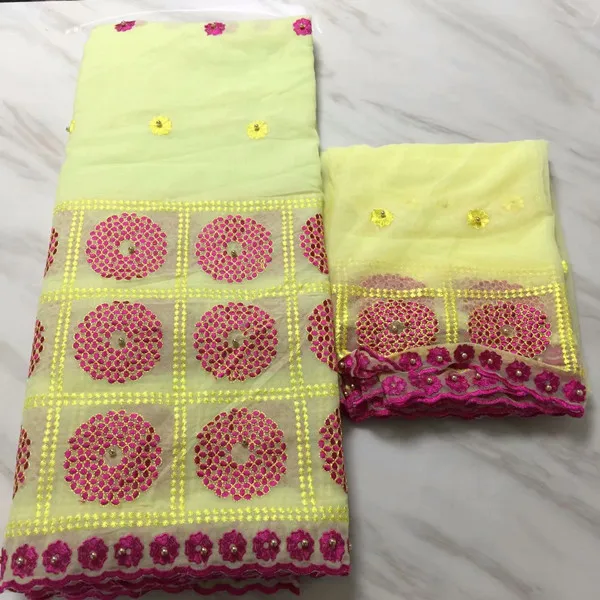 

Elegant African cotton cloth Swiss voile lace fabric matching with 2y French net lace scarf fabric for lady ECN3 (5Y+2Y)