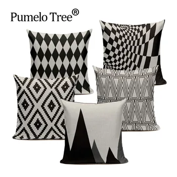 

Chevron Black Linen Geometric Decor Throw Pillows Case Linen For Sofa Car High Quality Cushion Cover Creative Decoration Custom