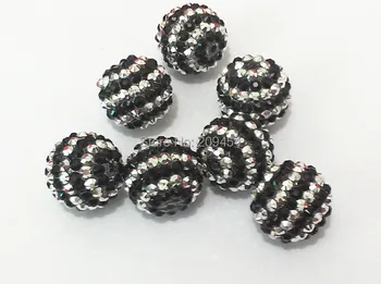

22mm 100pcs/lot Black With Silvery Stripe Resin Rhinestone Beads
