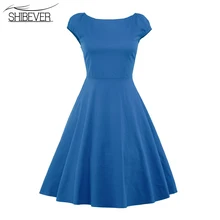 New summer Women casual swing solid elegant Dress Fashion O-neck party Dresses Classic midi casual female dress 2017 7-ALD30