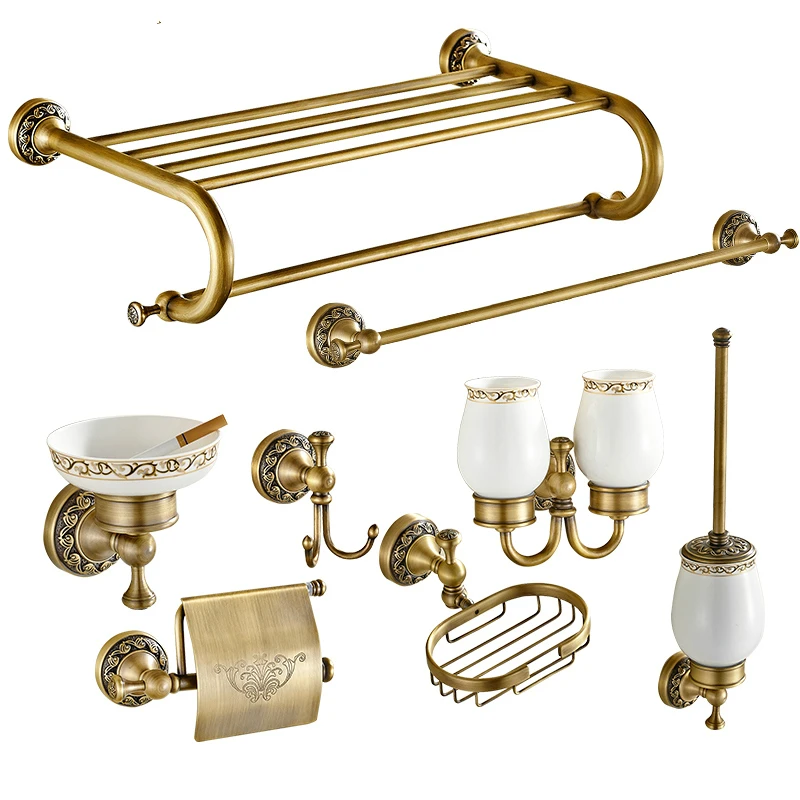 

Vintage Copper Bronze Bathroom Accessories European Brushed Solid Brass Bathroom Hardware Sets Wall Mount Bathroom Products SR58