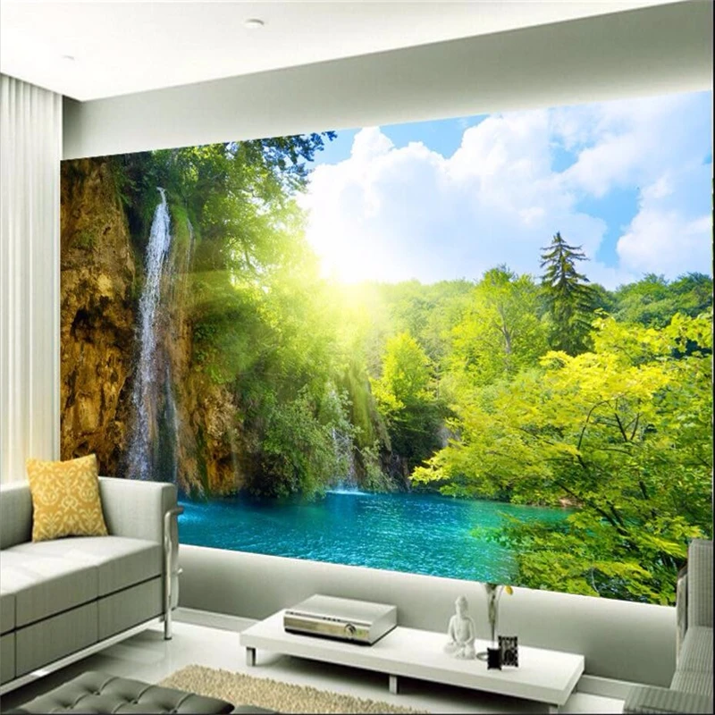 

beibehang Custom photo wall paper Waterfall scenic lake resort morning background large mural 3d wall wallpaper for living room