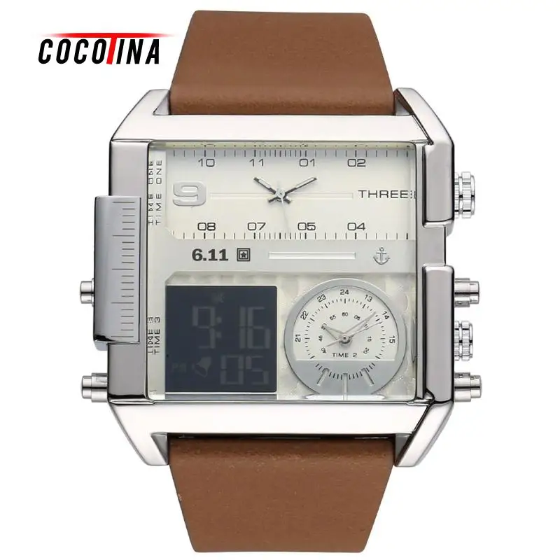 

COCOTINA Men's LED Digital Date Alarm Waterproof Sports Military Army Quartz Square Wrist Watch Double Display Watch LBD6578