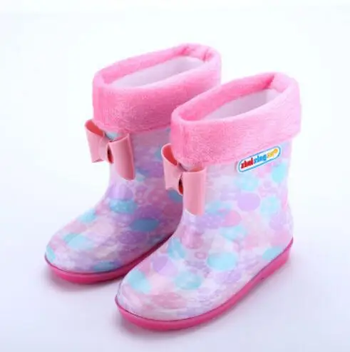 Новое поступление; детские резиновые сапоги из пвх; мягкая удобная водонепроницаемая обувь со съемной подкладкой; зимние сапоги для мальчиков и девочек; обувь для малышей; 03K - Цвет: 02 Pink plush
