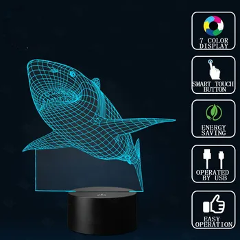 

Shark Led Table Lamp 3d Touch Control Night 7 Colors Change Usb Led Desk Table Light Lamp Power Bank Abajur Night Light