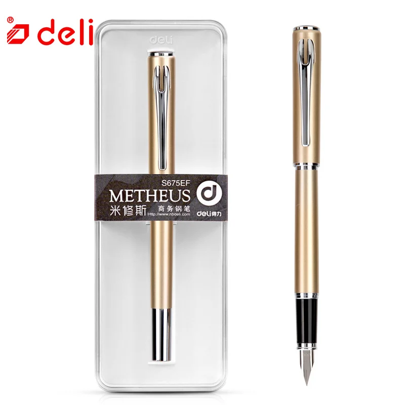

Deli Metal Fountain Pen 0.5mm Ink Fountain Pen Luxury Pens For Writing Extra Fine Students Stationery School & Office Supplies
