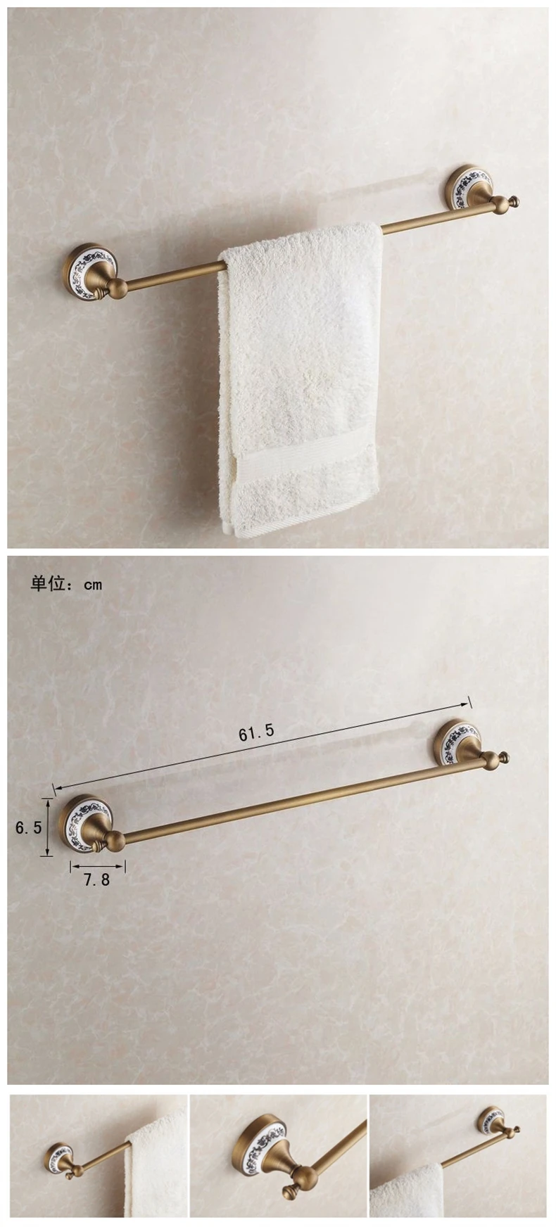 Metal Bathroom Series Antique Towel Bar Robe Hook Copper European Retro Bathroom Shelf Hotel Hardware Pendant Set Wholesale-620