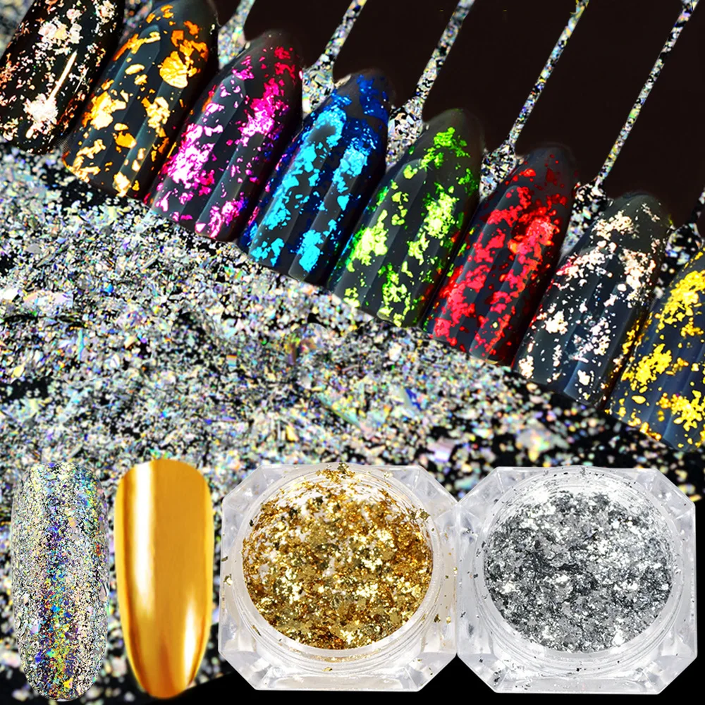 

FITURESUX 1 Box Gradient Mermaid Flake Nail Glitter Hexagon Holo Sequins Powder 3D Manicure Nail Art Paillettes Decoration Tips