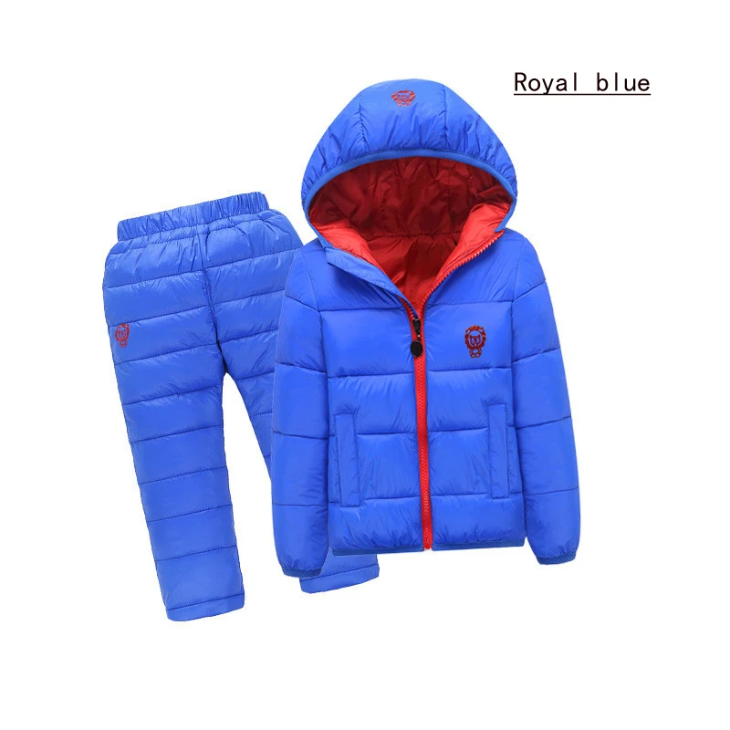 Зимняя одежда для маленьких мальчиков и девочек; комплекты одежды для детей; пуховик с капюшоном+ брюки; водонепроницаемый теплый зимний костюм для малышей - Цвет: 01