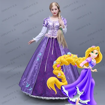 

Custome Animation Enchanted Princess Rapunzel Cosplay Costume Female For Adult Party Purple Long Dress