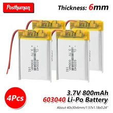 3.7V 800mAh 603040 Li-ion Lipo Battery Lithium Polymer Li-Po li ion Battery Lipo cells For Speaker Alarm GPS MP3 MP4 Toy DIY 3.7V 800mAh 603040 Li-ion Lipo Battery Lithium Polymer Li-Po li ion Battery Lipo cells For Speaker Alarm GPS MP3 MP4 Toy DIY