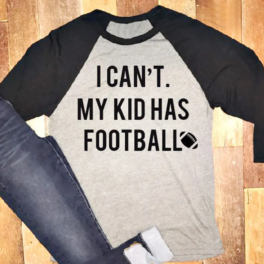 

Womens Baseball T-Shirt Tee Shirts Autumn Womens I Can't My Kid Has Football Letter Print Casual Ladies 3/4 Sleeve T shirt
