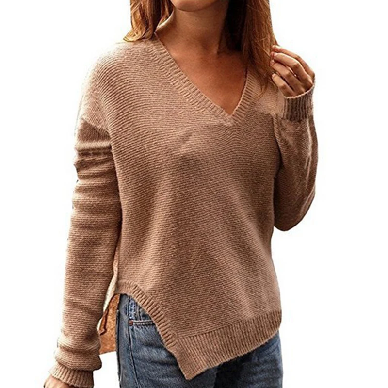 Women Long Sleeve Knitted Sweater Lady V Neck Casual Blouse Tops Pullover Jumper