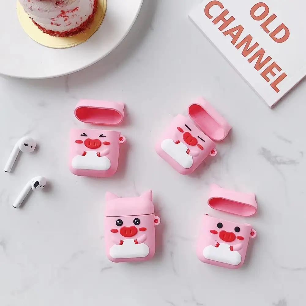

Cartoon Cute Pig expression Headphone Set For apple aifpods Wireless Bluetooth Charging Case For airpods 1 Silicone Protection