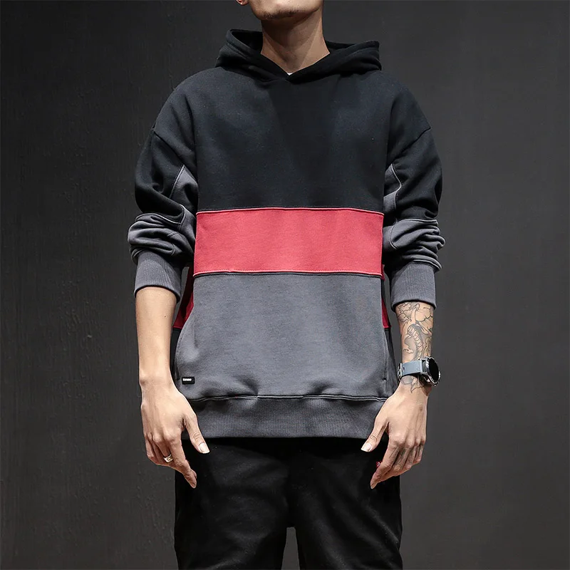 

2019 Autumn Hip Hop Men Hoodies Casual Patchwork Hooded Hoodies Men Streetwear Sweatshirts Loose Pullover Men 5XL